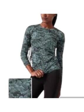 Athleta womens Momentum Long Sleeve Floral Top Green S Active Fall forest fairy